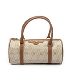Handbag Vintage Barell Boston Brown Honeycomb Coated Canvas