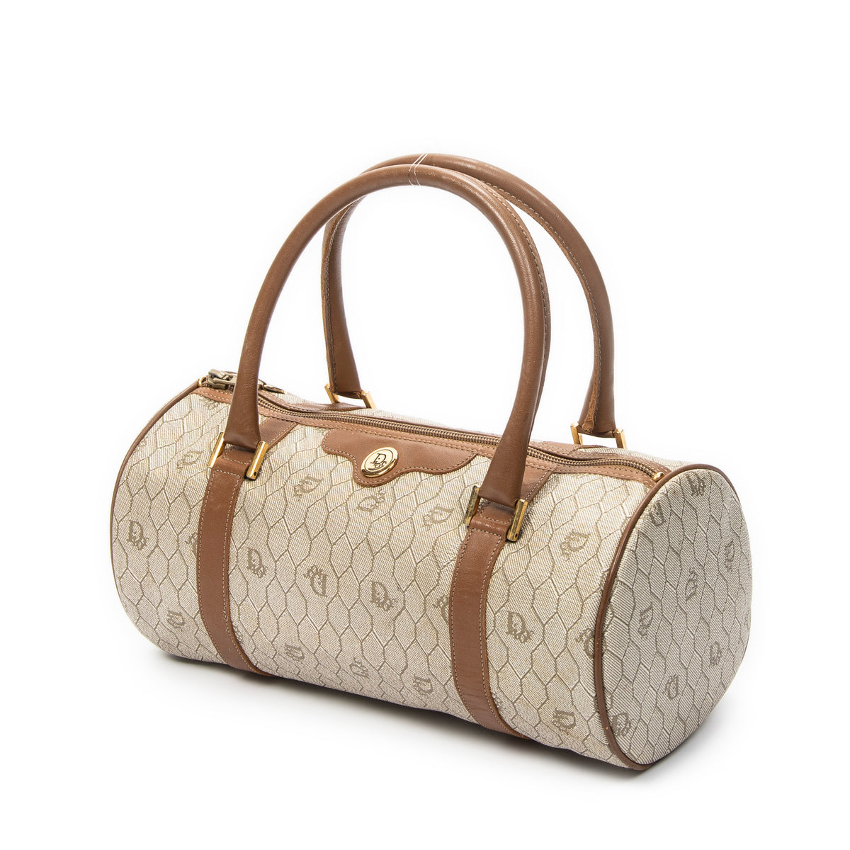 Handbag Vintage Barell Boston Brown Honeycomb Coated Canvas