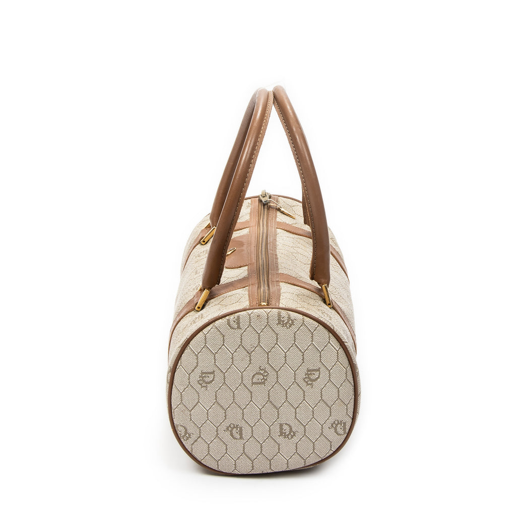 Handbag Vintage Barell Boston Brown Honeycomb Coated Canvas