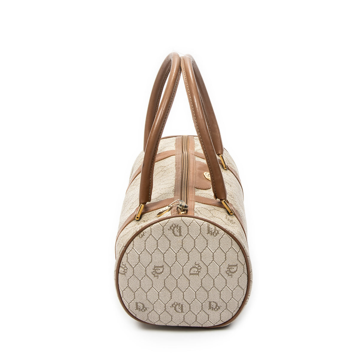Handbag Vintage Barell Boston Brown Honeycomb Coated Canvas