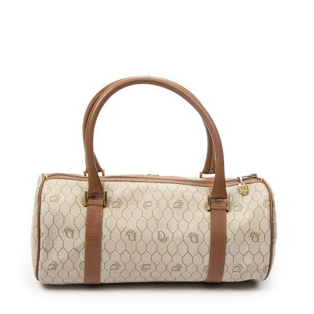 Handbag Vintage Barell Boston Brown Honeycomb Coated Canvas