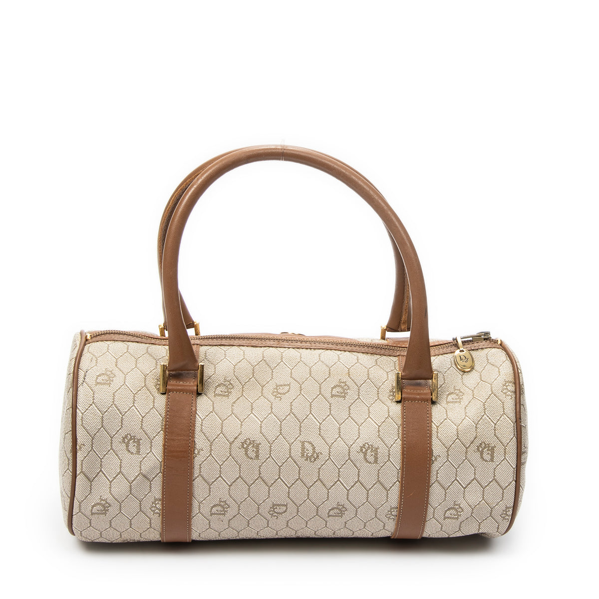 Handbag Vintage Barell Boston Brown Honeycomb Coated Canvas