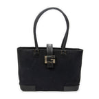Shoulder Bag G Buckle Logo Open Tote Black Canvas