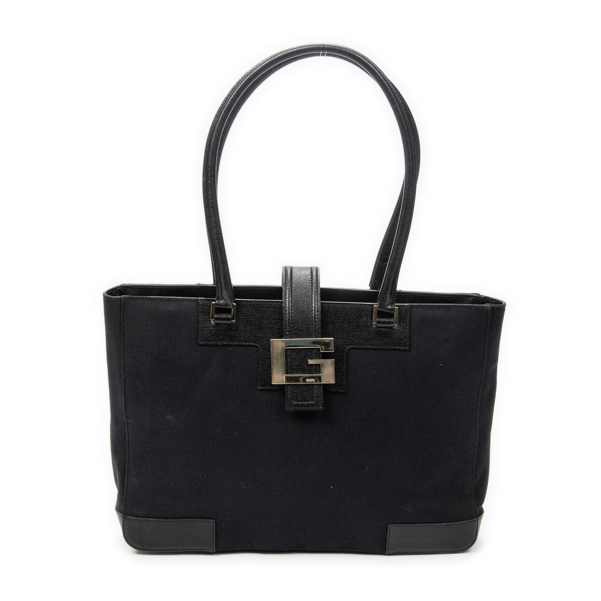 Shoulder Bag G Buckle Logo Open Tote Black Canvas