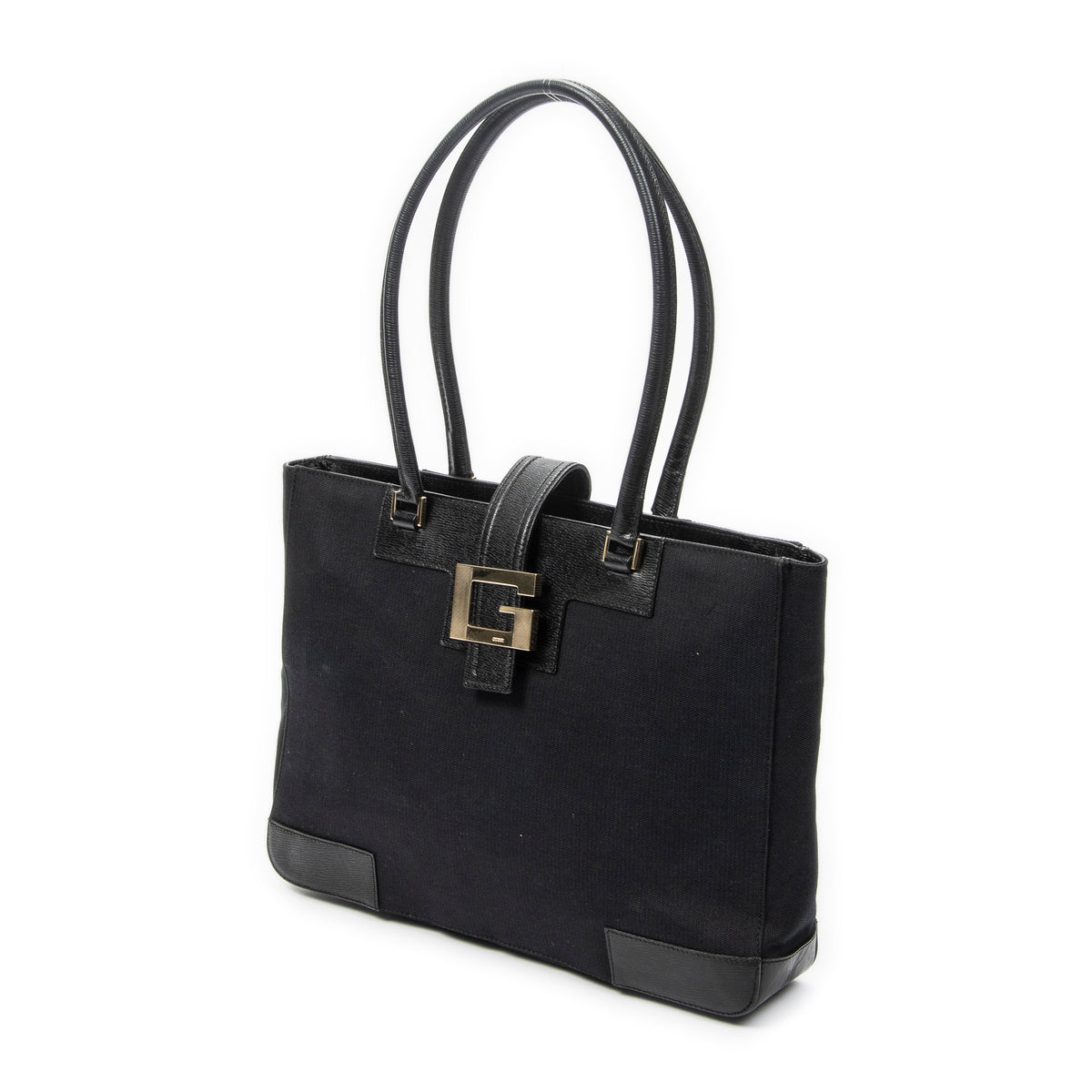 Shoulder Bag G Buckle Logo Open Tote Black Canvas