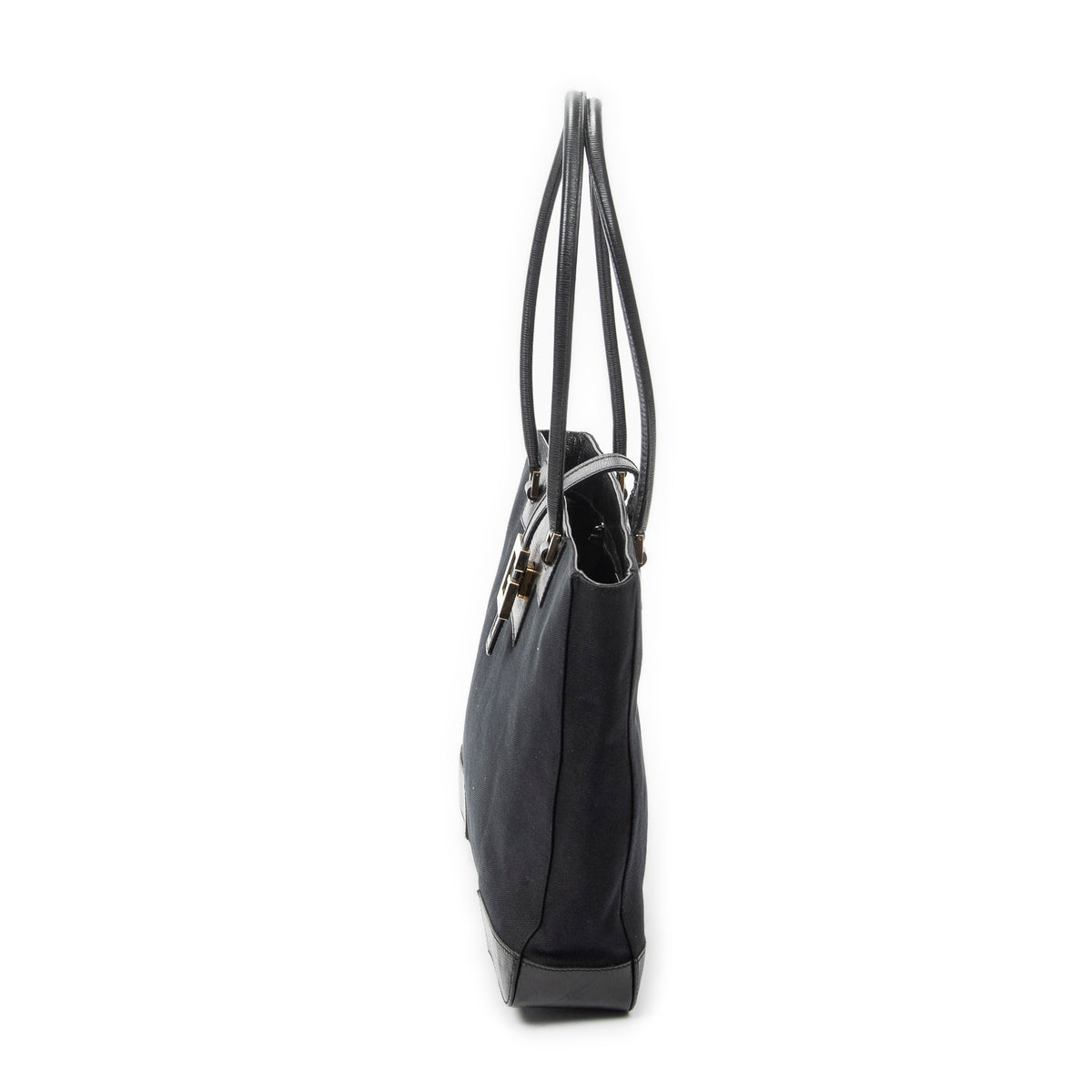 Shoulder Bag G Buckle Logo Open Tote Black Canvas