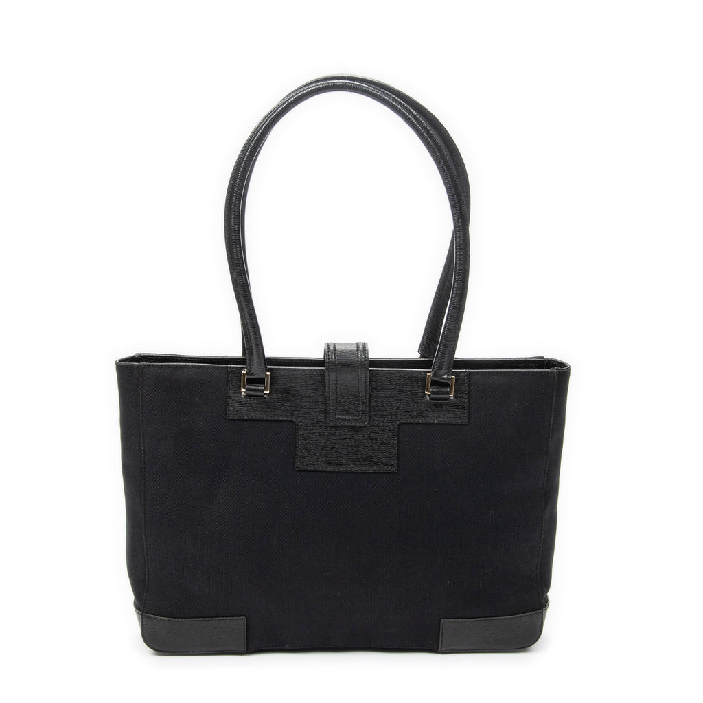 Shoulder Bag G Buckle Logo Open Tote Black Canvas