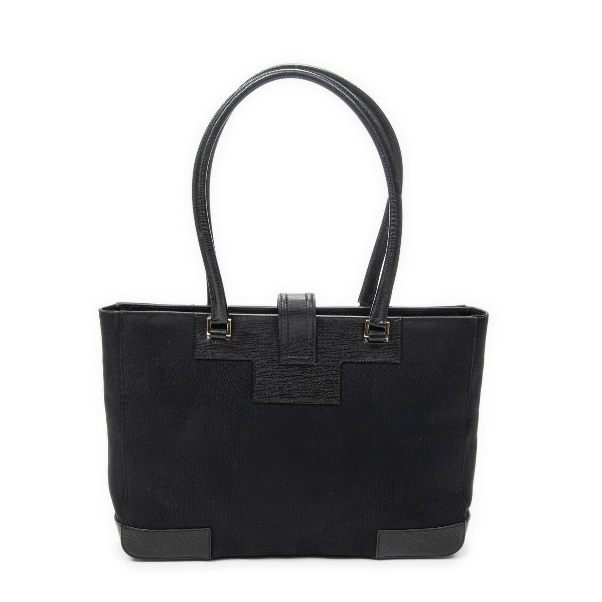 Shoulder Bag G Buckle Logo Open Tote Black Canvas