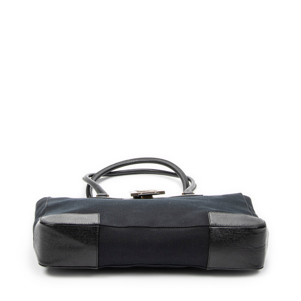 Shoulder Bag G Buckle Logo Open Tote Black Canvas