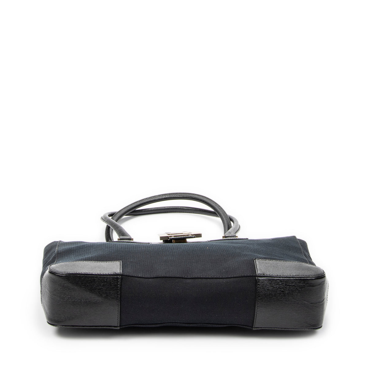 Shoulder Bag G Buckle Logo Open Tote Black Canvas