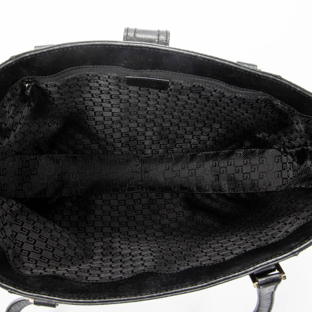 Shoulder Bag G Buckle Logo Open Tote Black Canvas