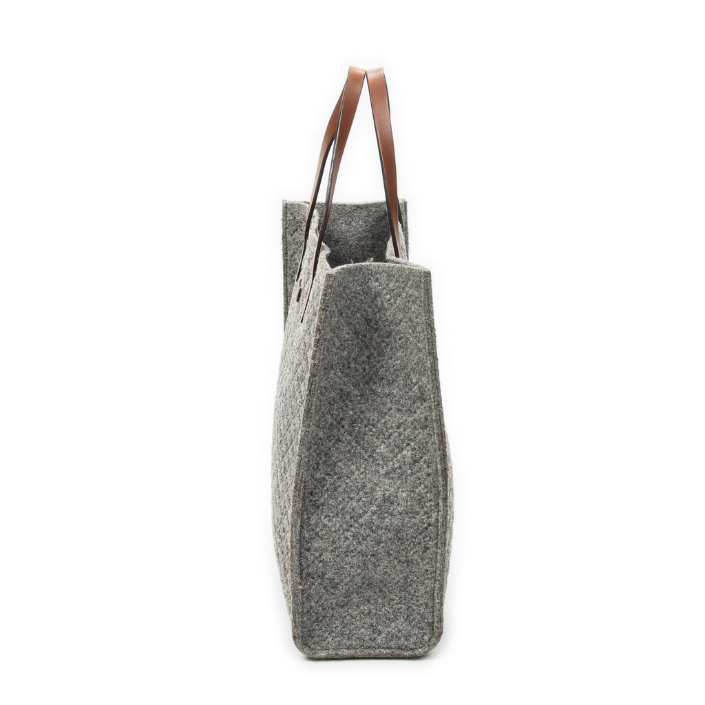 Handbag Diamante Tote Grey Quilted Felt Canvas