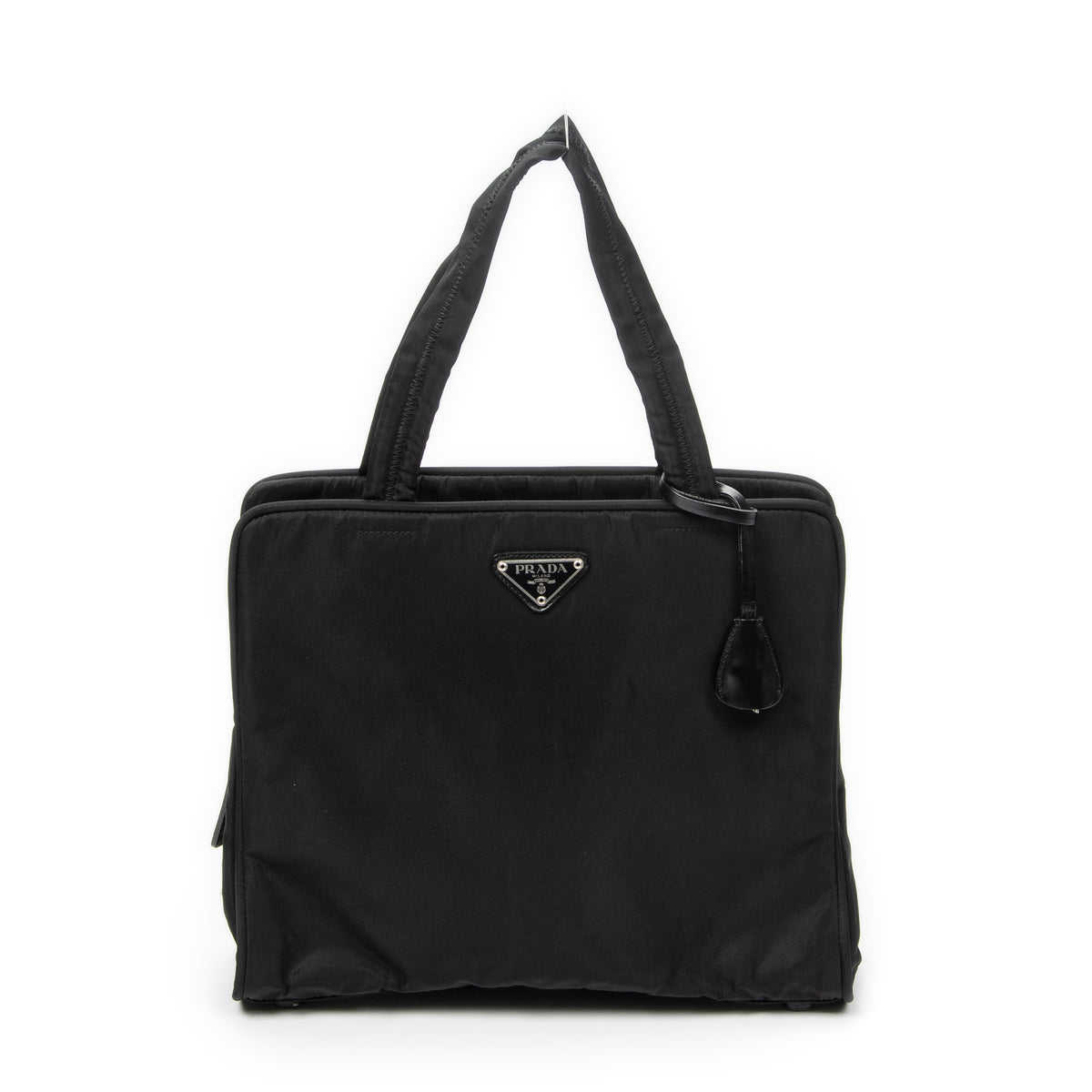 Shoulder Bag Square Zip Tote Black Nylon Canvas