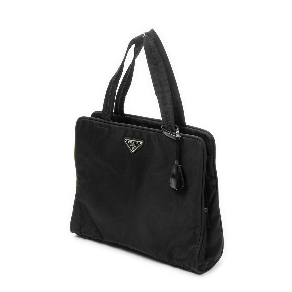 Shoulder Bag Square Zip Tote Black Nylon Canvas