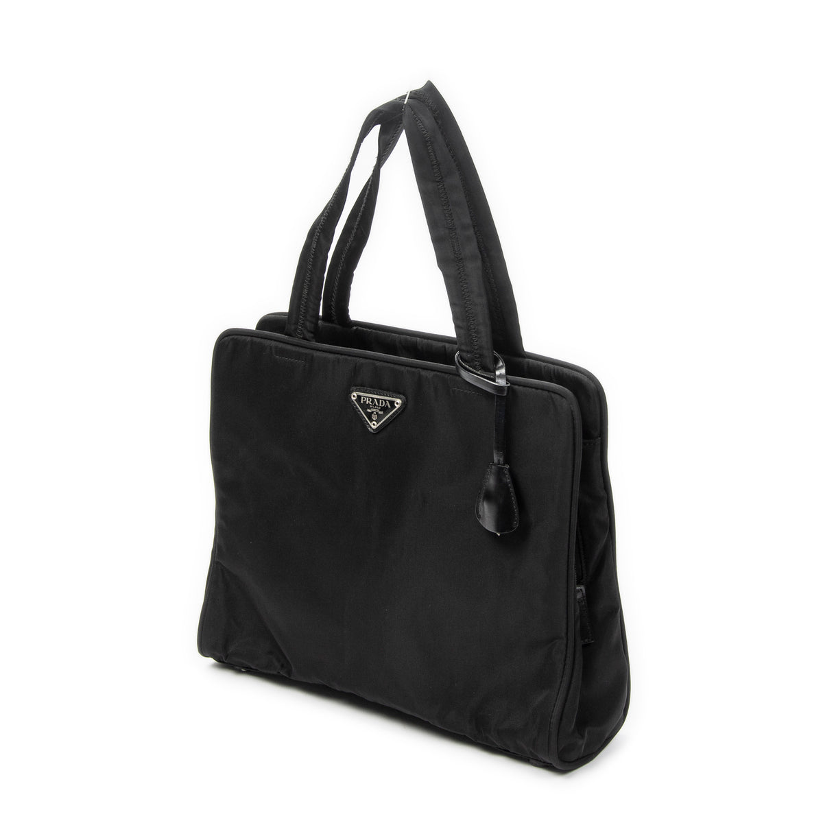 Shoulder Bag Square Zip Tote Black Nylon Canvas