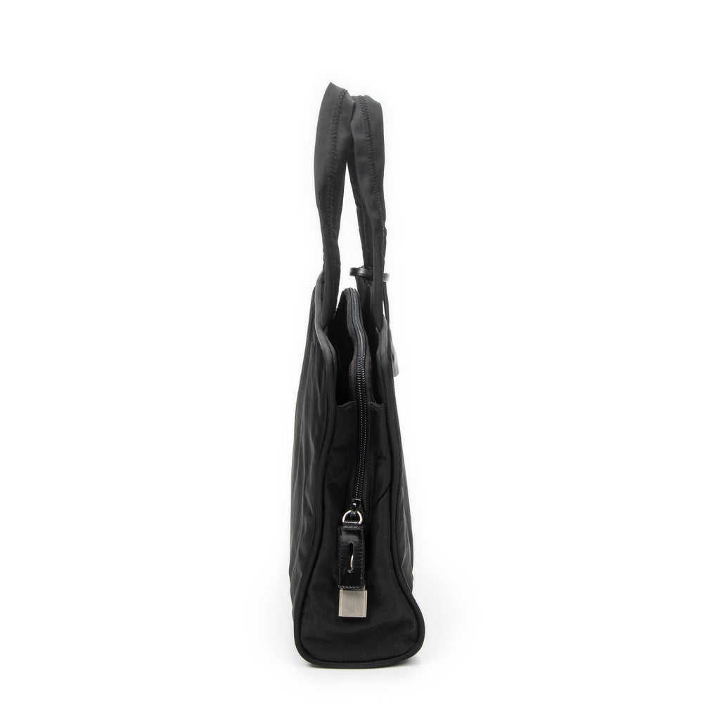 Shoulder Bag Square Zip Tote Black Nylon Canvas