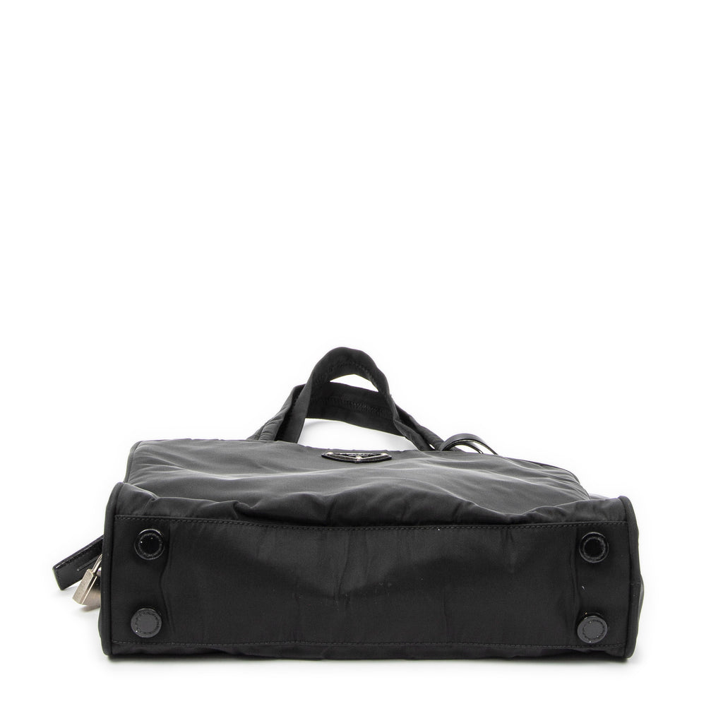 Shoulder Bag Square Zip Tote Black Nylon Canvas