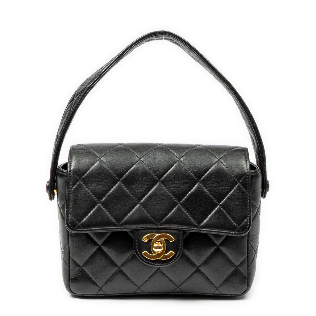 Handbag CC Mini Square Flap Black Quilted Lambskin Leather