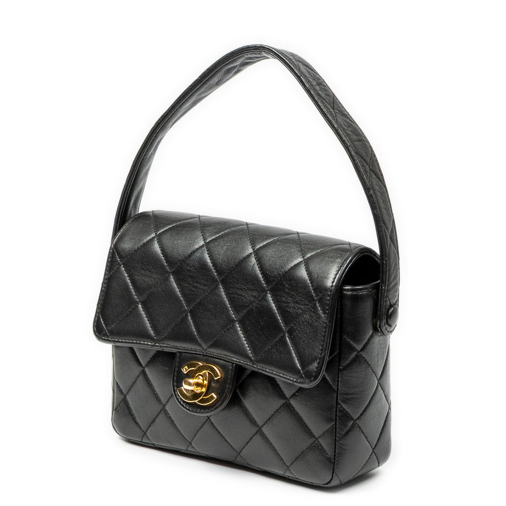 Handbag CC Mini Square Flap Black Quilted Lambskin Leather