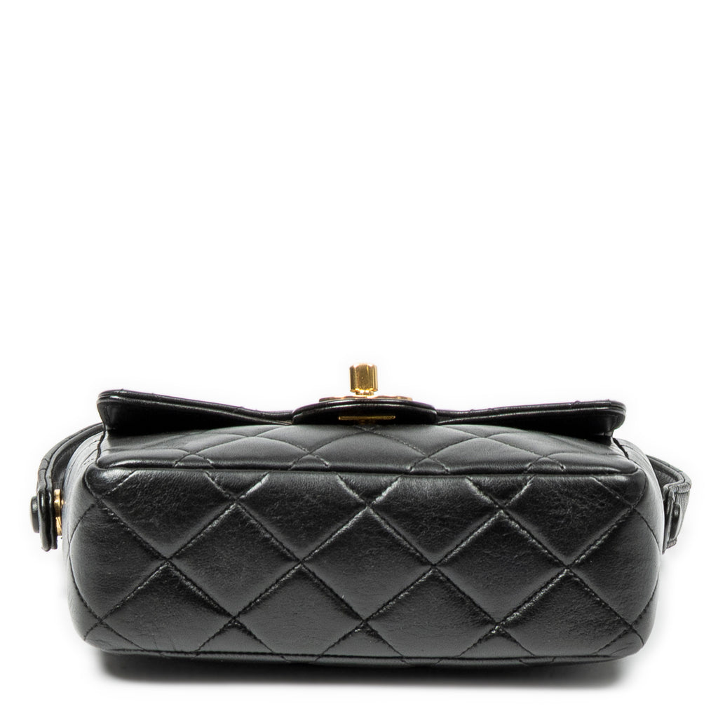 Handbag CC Mini Square Flap Black Quilted Lambskin Leather