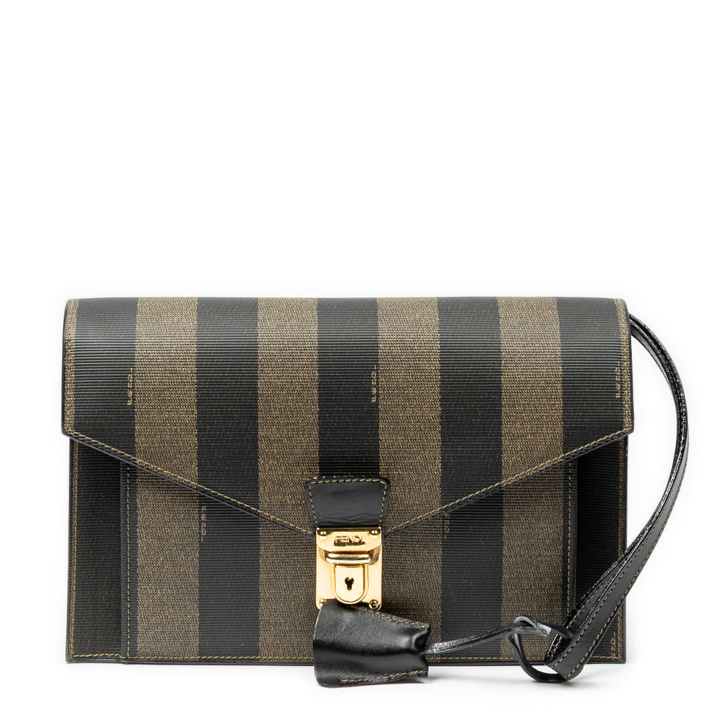 Clutch Vintage Flap Clutch Brown Pequin Coated Canvas