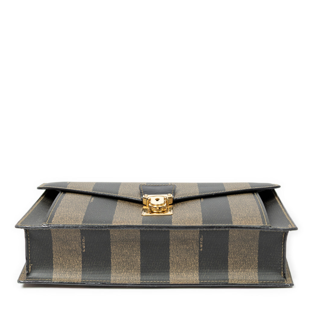 Clutch Vintage Flap Clutch Brown Pequin Coated Canvas