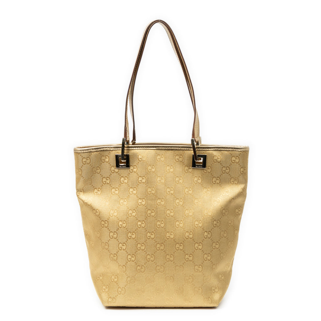 Shoulder Bag Small Bucket Tote Gold Monogrammed Canvas