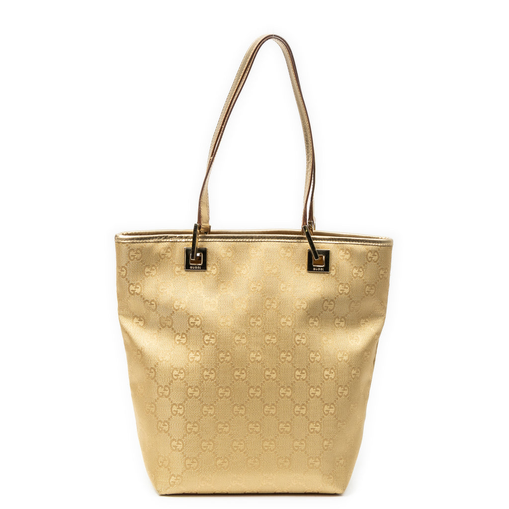Shoulder Bag Small Bucket Tote Gold Monogrammed Canvas