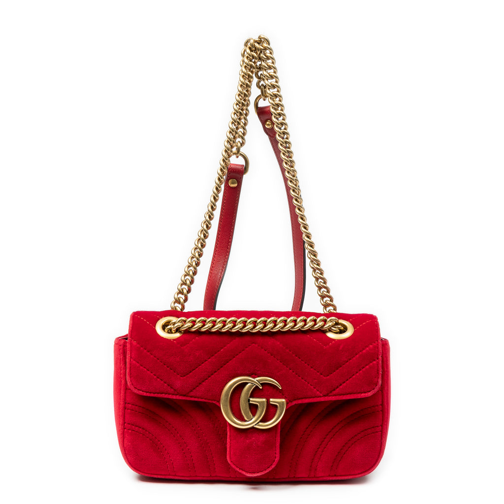 Shoulder Bag Mini GG Marmont Chain Crossbody Red Quilted Velvet Canvas