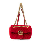 Shoulder Bag Mini GG Marmont Chain Crossbody Red Quilted Velvet Canvas