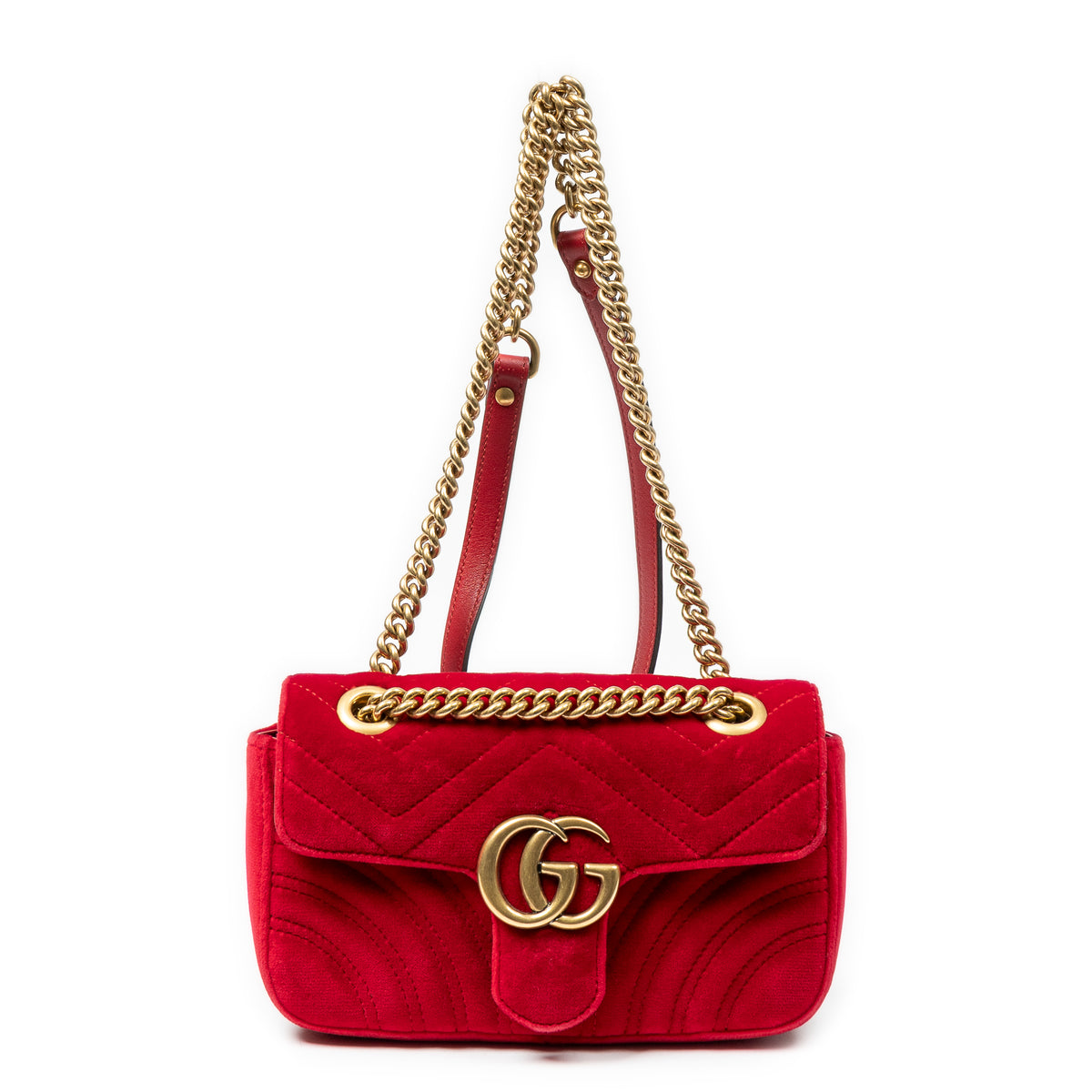 Shoulder Bag Mini GG Marmont Chain Crossbody Red Quilted Velvet Canvas