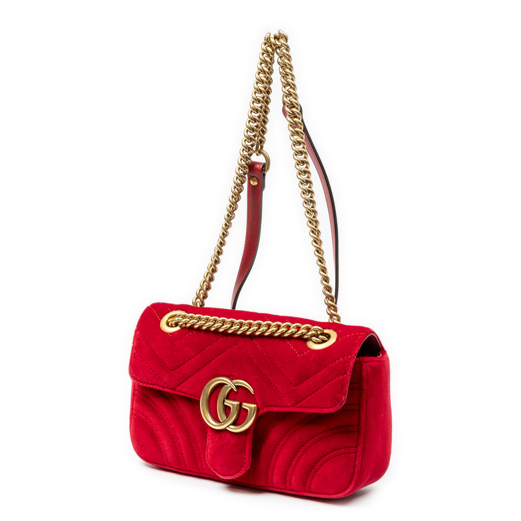 Shoulder Bag Mini GG Marmont Chain Crossbody Red Quilted Velvet Canvas