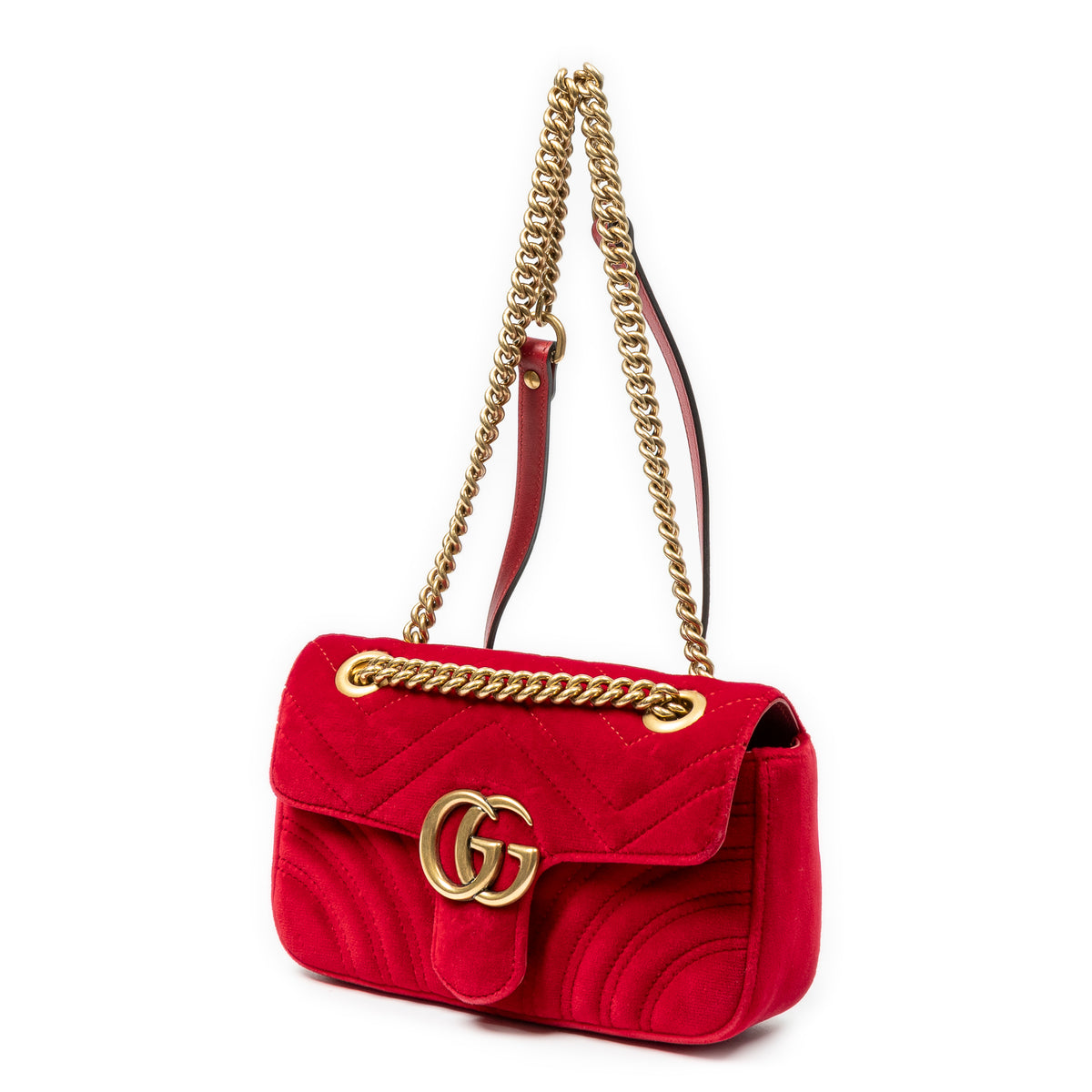 Shoulder Bag Mini GG Marmont Chain Crossbody Red Quilted Velvet Canvas