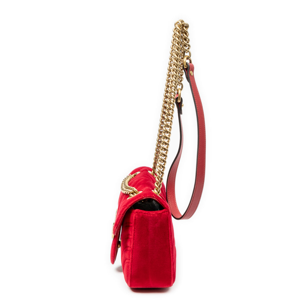 Shoulder Bag Mini GG Marmont Chain Crossbody Red Quilted Velvet Canvas