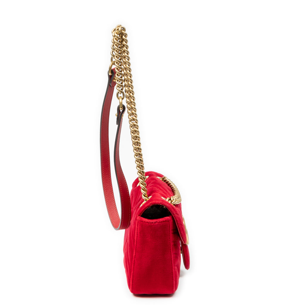Shoulder Bag Mini GG Marmont Chain Crossbody Red Quilted Velvet Canvas