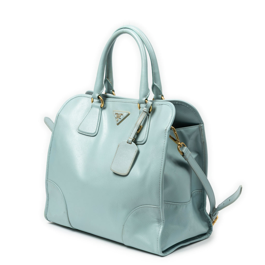 Shoulder Bag Convertible Open Tote Light Blue Saffiano Leather