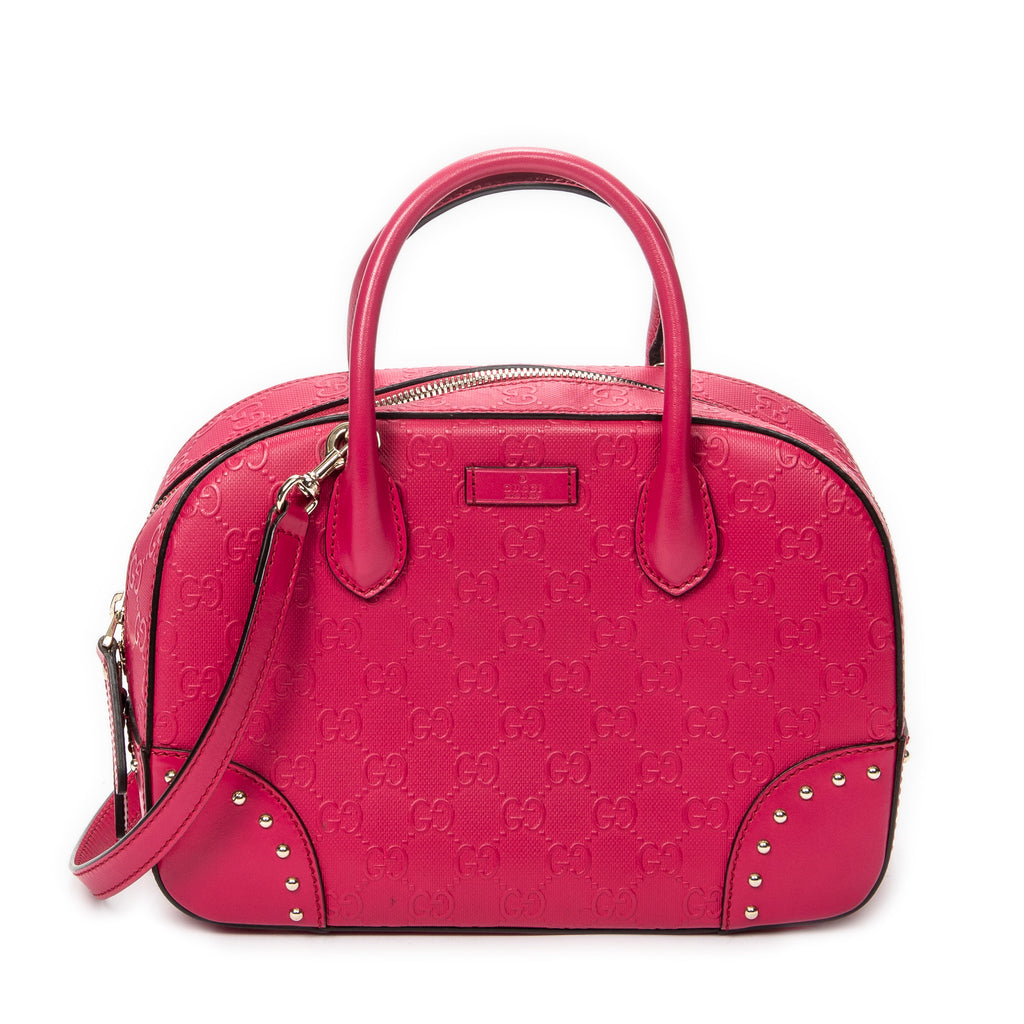Shoulder Bag Boston Top Handle Fuchsia Pink GG Embossed Leather