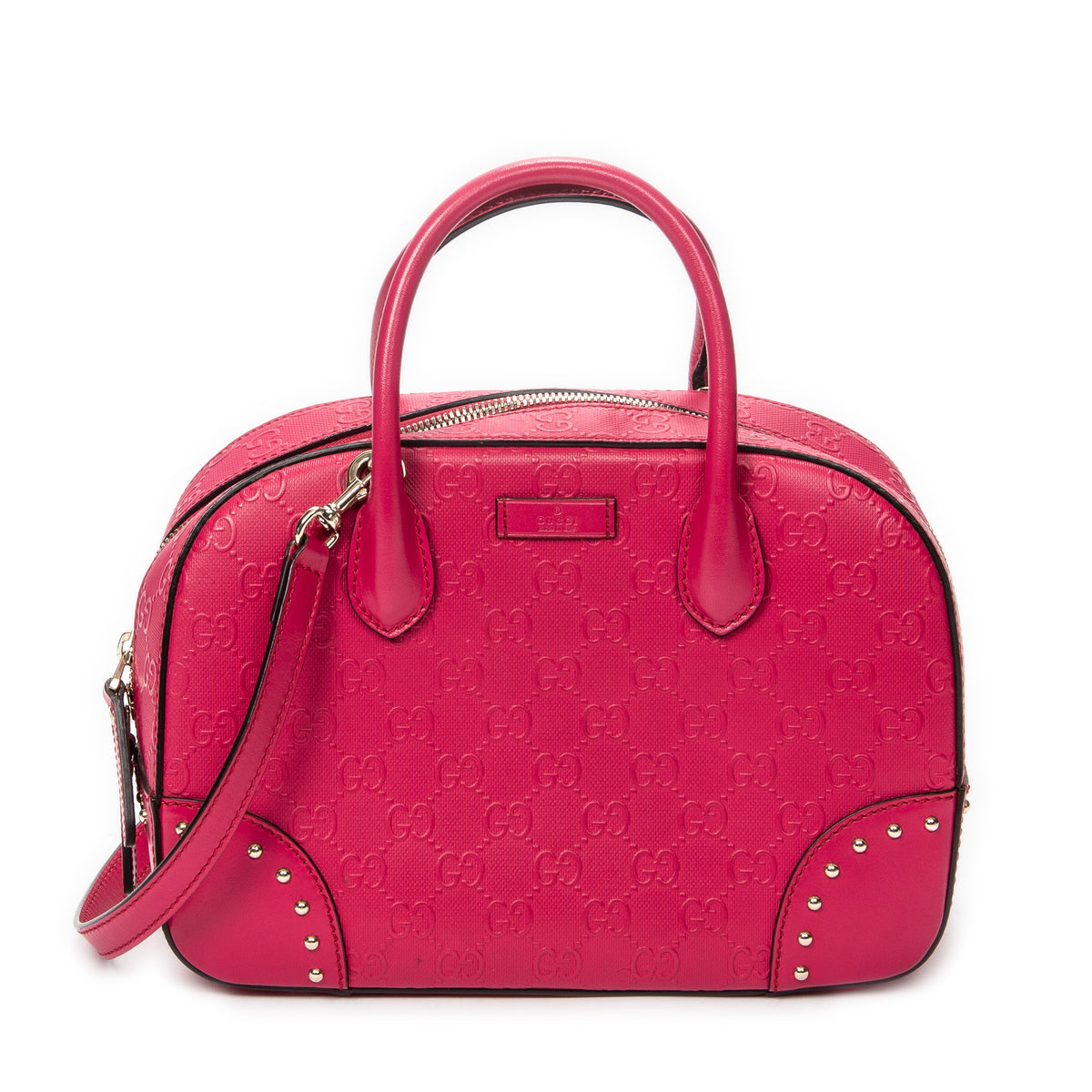 Shoulder Bag Boston Top Handle Fuchsia Pink GG Embossed Leather