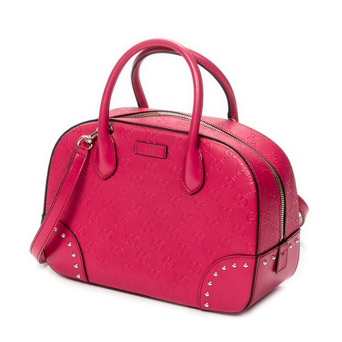 Shoulder Bag Boston Top Handle Fuchsia Pink GG Embossed Leather