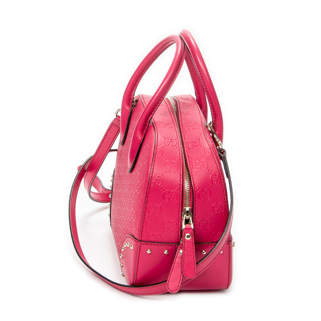 Shoulder Bag Boston Top Handle Fuchsia Pink GG Embossed Leather