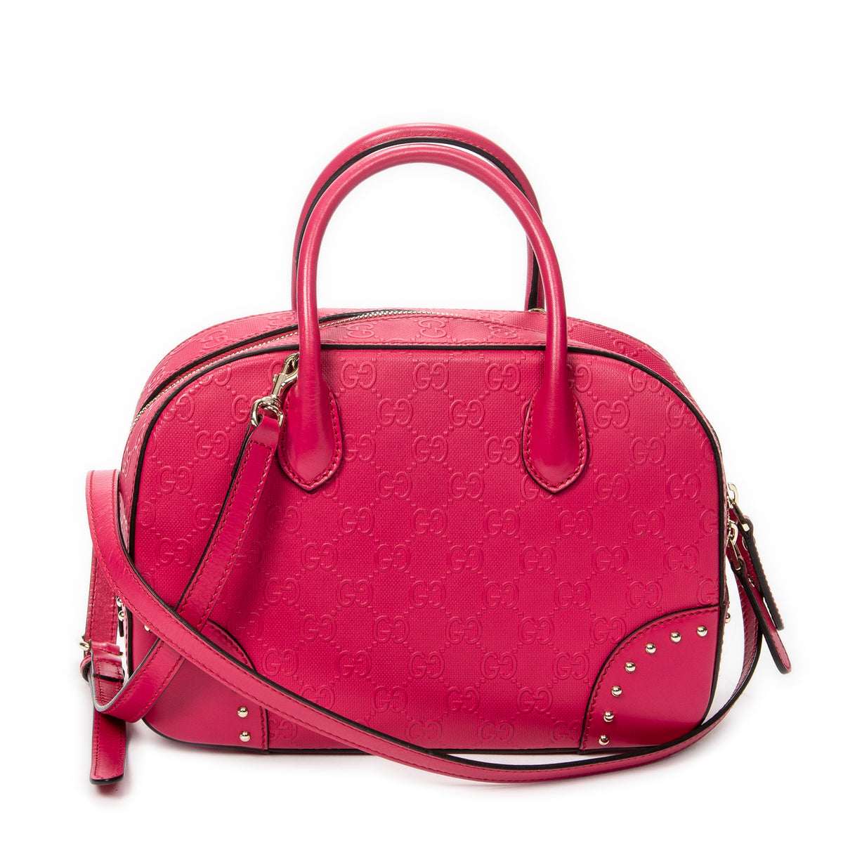 Shoulder Bag Boston Top Handle Fuchsia Pink GG Embossed Leather
