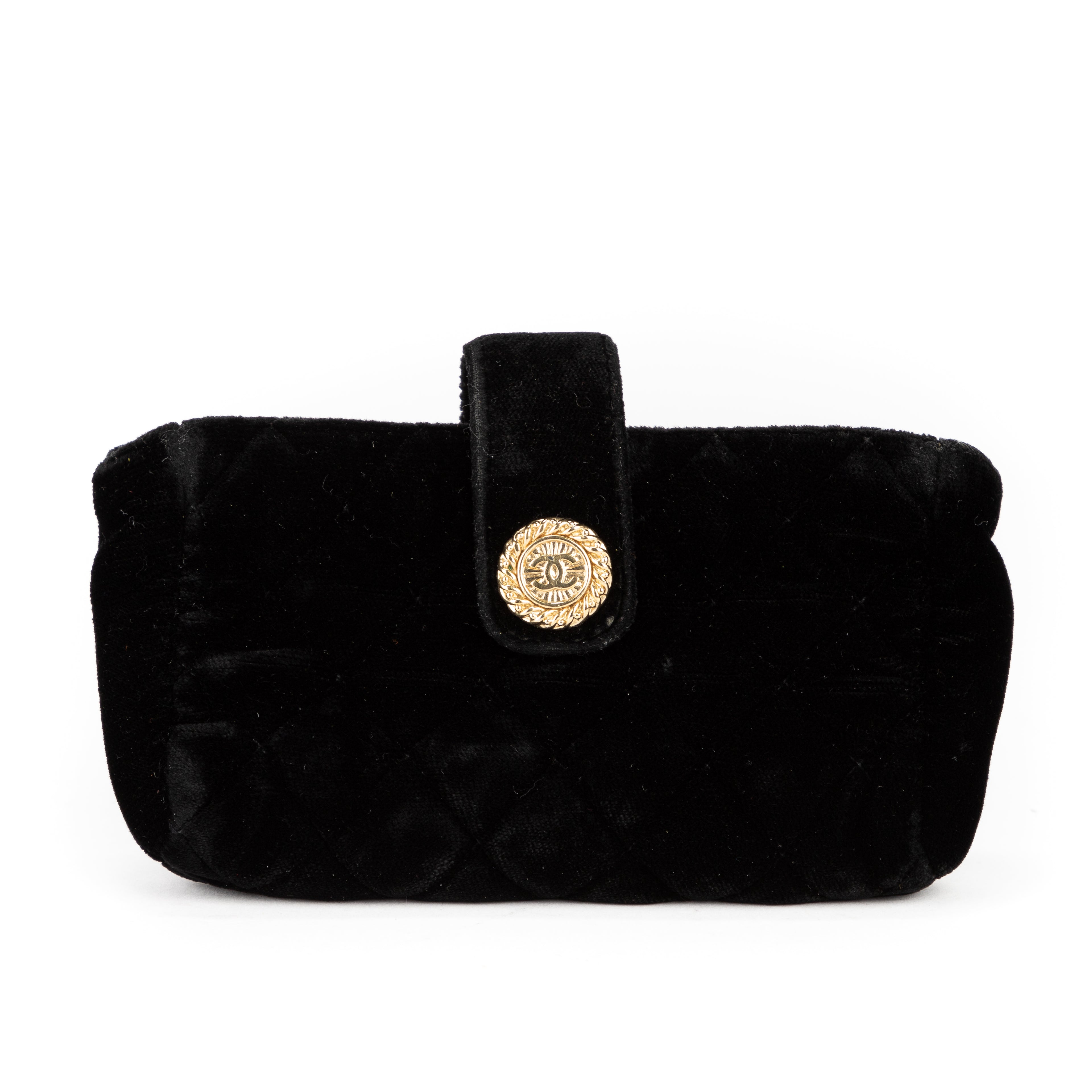 Pouch Interlocking CC Logo Velvet Pouch Black Velvet Canvas
