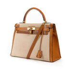 Handbag Kelly Sellier 32 Beige Toile H Canvas/Courchevel Leather