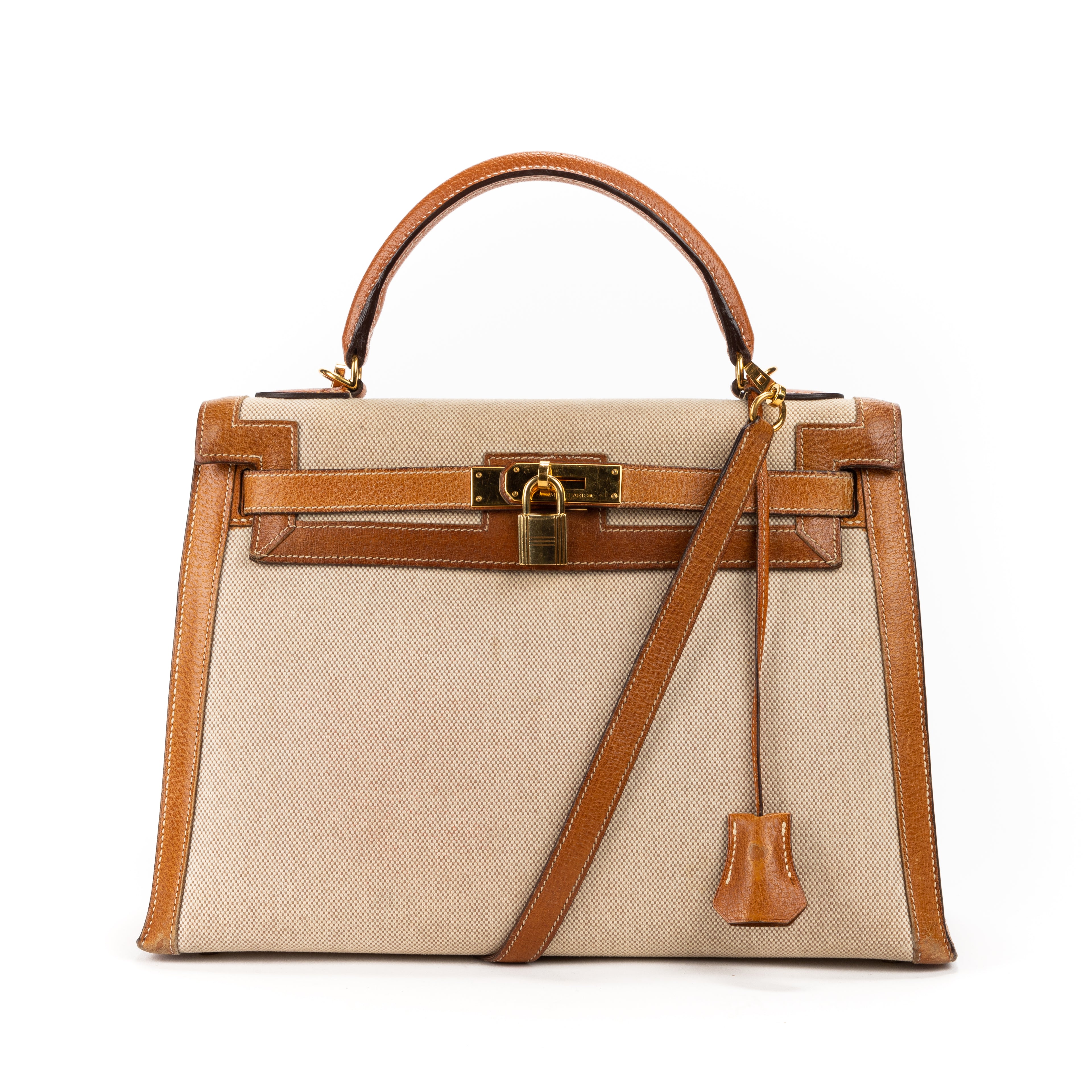 Handbag Kelly Sellier 32 Beige Toile H Canvas/Courchevel Leather