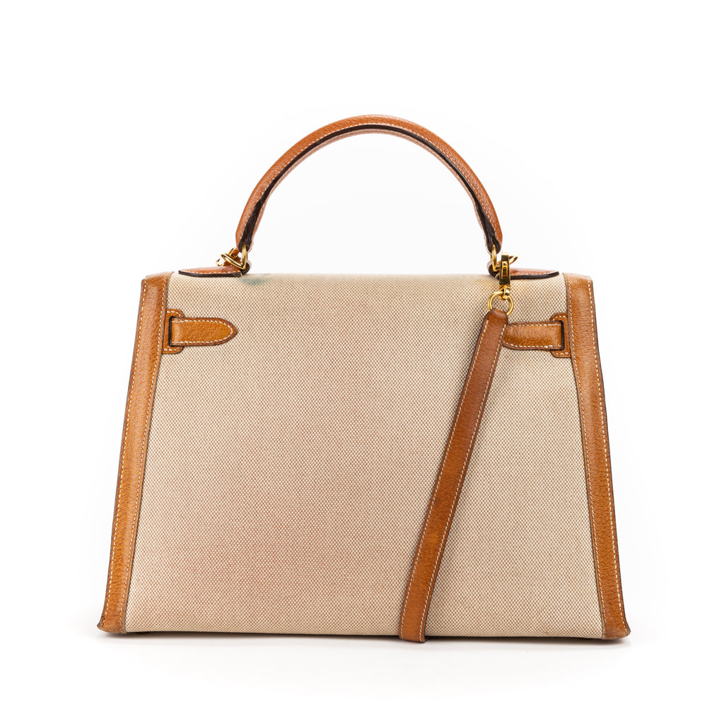 Handbag Kelly Sellier 32 Beige Toile H Canvas/Courchevel Leather