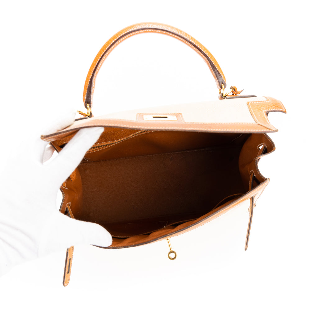 Handbag Kelly Sellier 32 Beige Toile H Canvas/Courchevel Leather