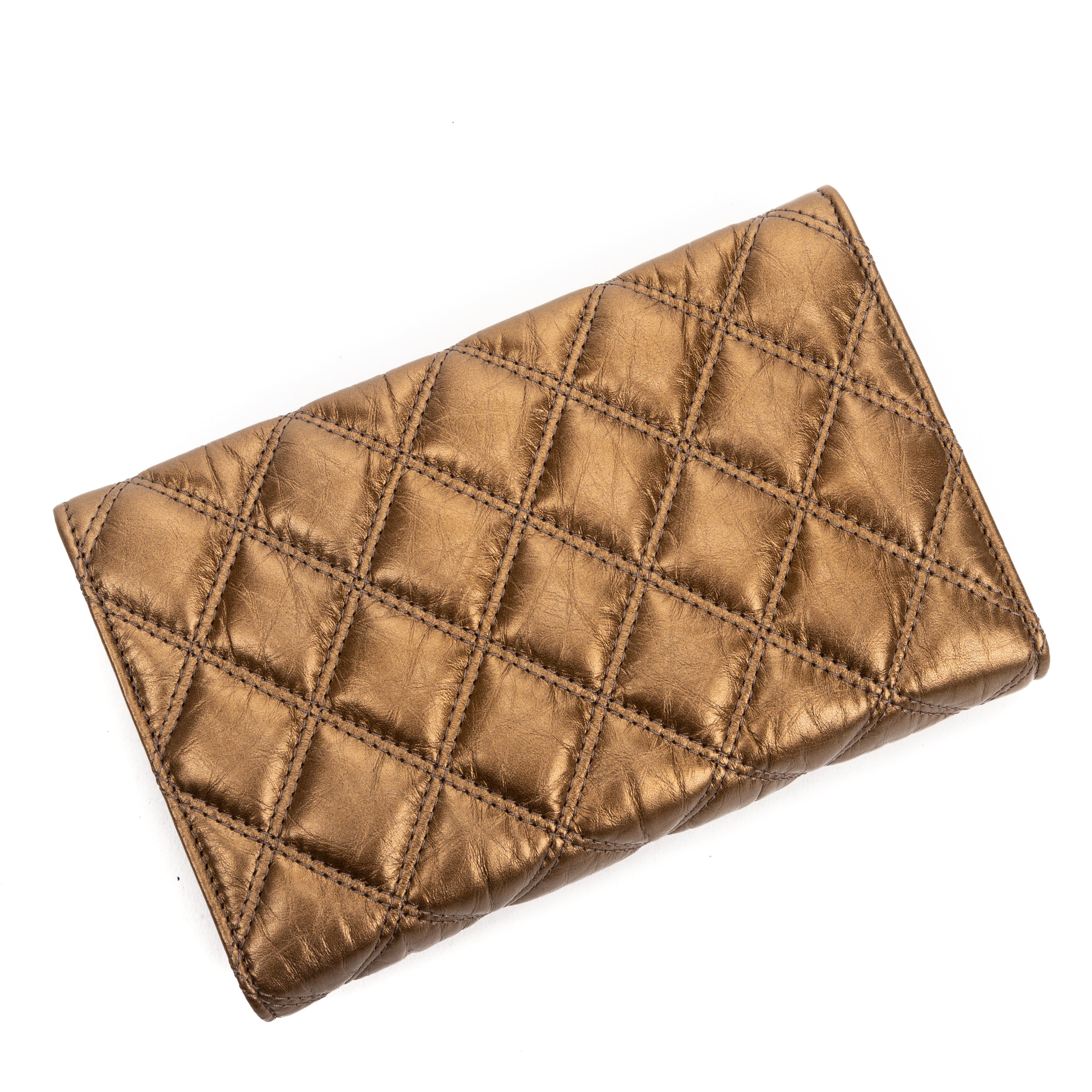 Handbag Ltd. Ed. Vintage Paris-New York Flap Wallet Gold Calfskin Quilted Leather