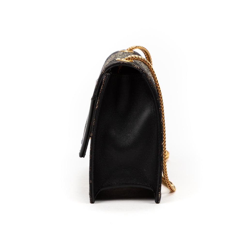 Handbag Betty Flap Mini Black Leopard Embroidered Canvas