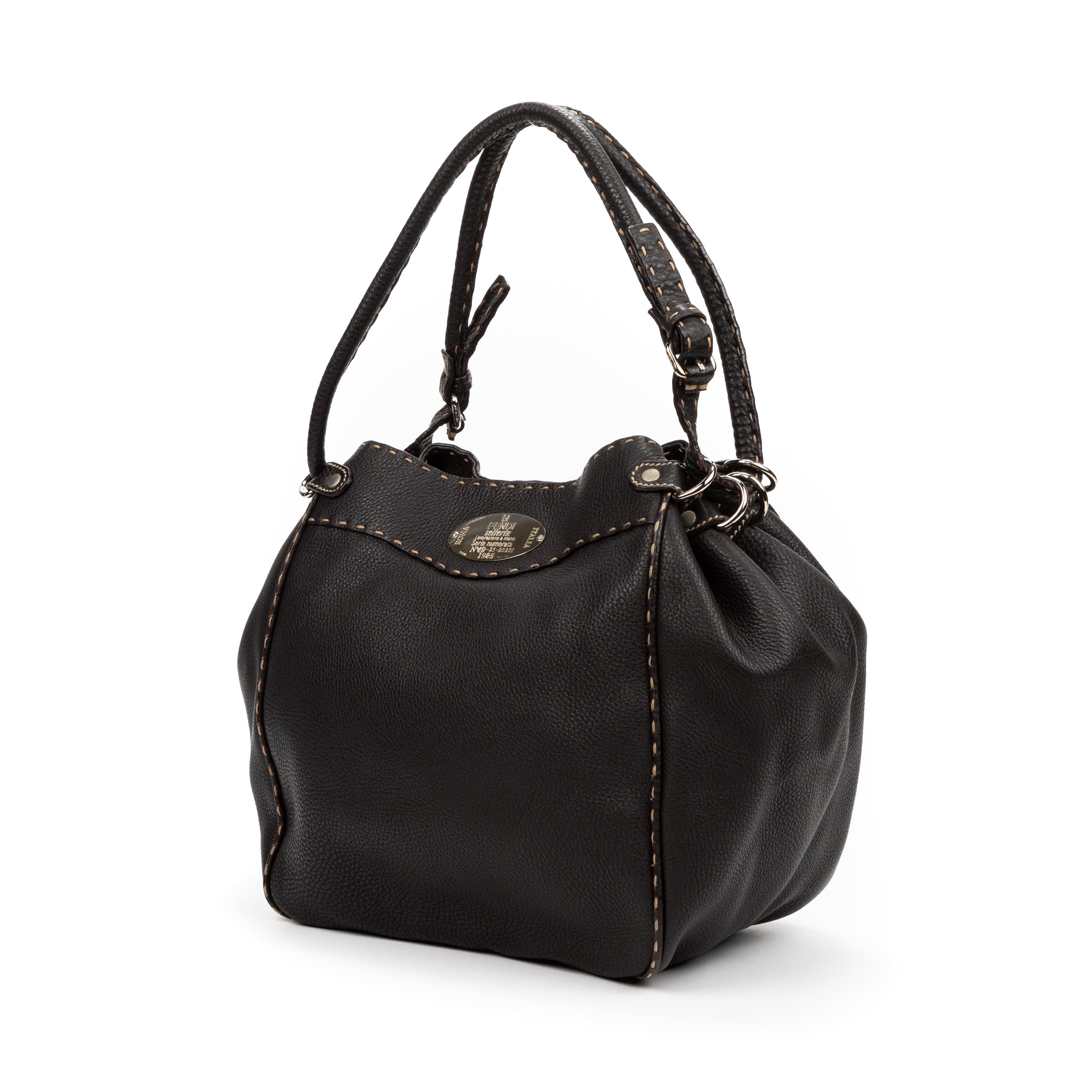Shoulder Bag Vintage Bucket Selleria Bag Dark Brown Selleria Leather