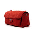 Shoulder Bag Flap Red Suede Leather